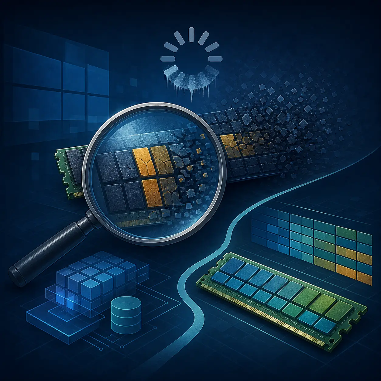 Illustration conceptuelle d'une analyse d'une fenêtre RAMMap bloquée